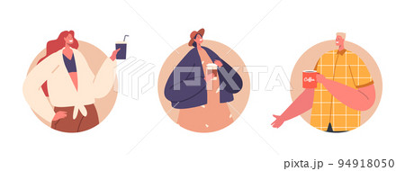 People With Coffee Cups Isolated Round Icons Or Avatars. Modern Male Or Female Characters Refreshment With Takeaway Mugs People With Coffee Cups Isolated Round Icons Or Avatars. Modern Male Or Female Characters Refreshment With Takeaway Mugs 94918050