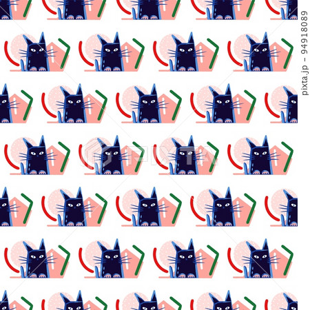 Funny black cats, seamless pattern, vector colorful, humorous, for children and adults Funny black cats, seamless pattern, vector colorful, humorous, for children and adults 94918089