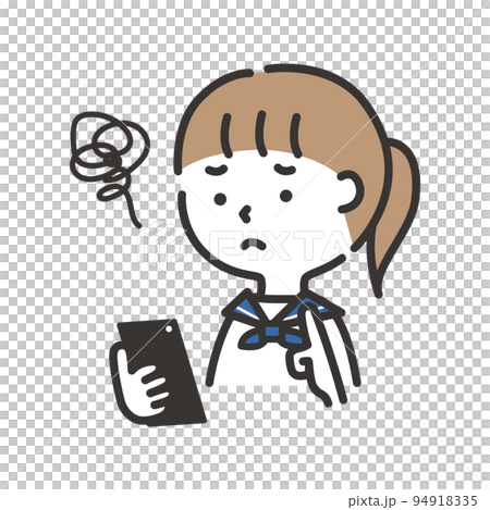 スマホを持って悩んでいる女子学生のイラスト 94918335
