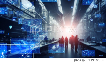 工場で働く人々とデジタルデータ 94918592