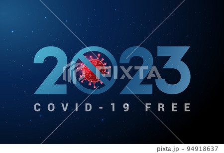 Abstract Happy 2023 New Year greeting card with coronavirus Abstract Happy 2023 New Year greeting card with coronavirus 94918637