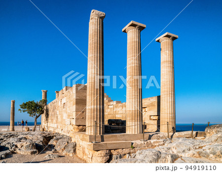 Doric temple of Athena Lindia in Lindos acropolis in Rhodes island in Greece 94919110