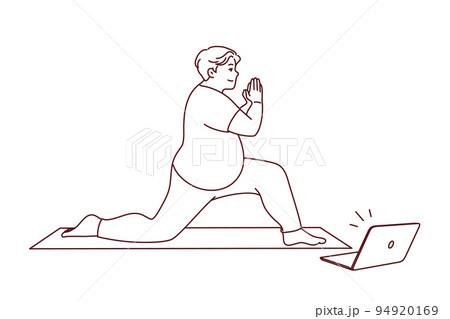 Fat man doing sport with online lesson Fat man doing sport with online lesson 94920169