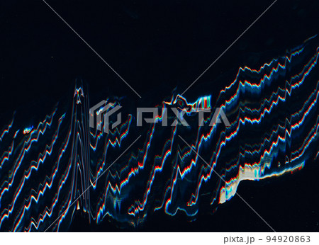 Glitch screen. Distortion texture. Analog noise. Red blue color error artifacts dust scratches on dark black illustration abstract background. Glitch screen. Distortion texture. Analog noise. Red blue color error artifacts dust scratches on dark black illustration abstract background. 94920863