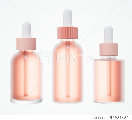 Set of different beige cosmetic serum dropper bottles, skin care product packaging concept, commercial design deady mock-up 94921324