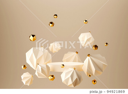 3D abstract Christmas light background with beige geometric Christmas ornaments 3D abstract Christmas light background with beige geometric Christmas ornaments 94921869