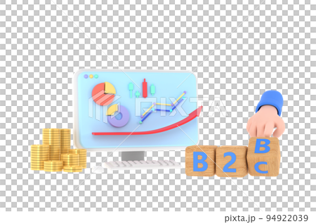 3d. Hand turns a dice and changes the expression "B2B" to "B2C" 94922039