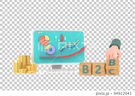 3d. Hand turns a dice and changes the expression "B2B" to "B2C" 94922041
