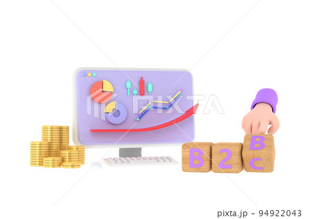 3d. Hand turns a dice and changes the expression "B2B" to "B2C" 94922043