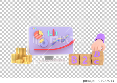 3d. Hand turns a dice and changes the expression "B2B" to "B2C" 94922043