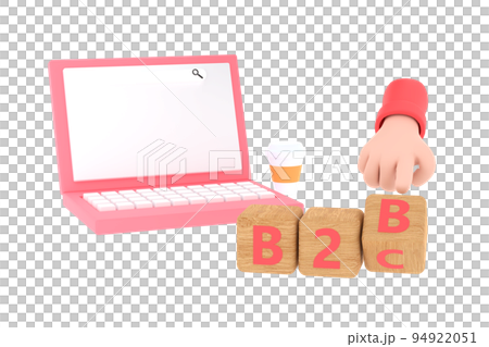 3d. Hand turns a dice and changes the expression "B2B" to "B2C" 3d. Hand turns a dice and changes the expression "B2B" to "B2C" 94922051