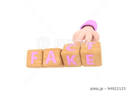 3d. Hand turns dice and changes the word "fake" to "fact". 3d. Hand turns dice and changes the word "fake" to "fact". 94922125