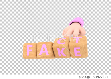 3d. Hand turns dice and changes the word "fake" to "fact". 3d. Hand turns dice and changes the word "fake" to "fact". 94922125
