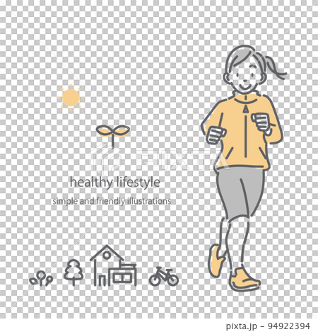 Running woman health lifestyle simple and stylish line drawing illustration Running woman health lifestyle simple and stylish line drawing illustration 94922394