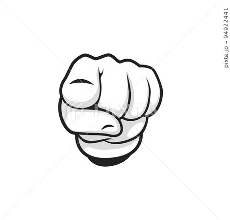 Pointing forefinger isolated hand in glove, comic arm gesture. Vector arm showing toward or forward direction, choose or choice sign. Hand indicate pointer, right hand with index finger pointer Pointing forefinger isolated hand in glove, comic arm gesture. Vector arm showing toward or forward direction, choose or choice sign. Hand indicate pointer, right hand with index finger pointer 94922441
