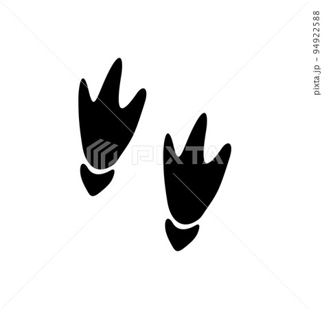 Bird duck or goose foot print isolated black silhouette icon. Vector waterfowl animal footprints, flamingo steps, farm livestock animal flippers tracks. Wild duck footsteps on ground, mud or sand 94922588