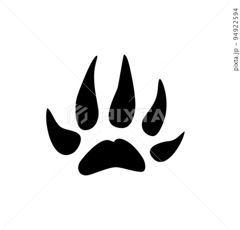 Raccoon animal footprints isolated black silhouette icon. Vector forest animal paw print, burglar footprint, northern raccoon mark in mud, on grown or snow, carnivore step trace. Footprint mark mascot 94922594