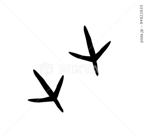 Bird animal foot print isolated black silhouette icon. Vector crane, turkey or chicken steps, footprint traces of livestock bird. Sparrow or crow foot marks, ravel dirty steps on ground, flat design 94922635