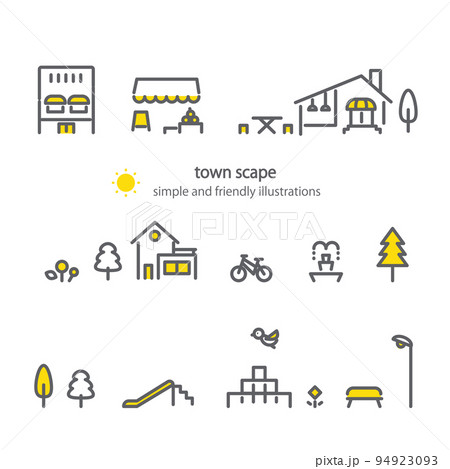 お散歩の街並み アイコンセット シンプルでお洒落な線画イラスト お散歩の街並み アイコンセット シンプルでお洒落な線画イラスト 94923093