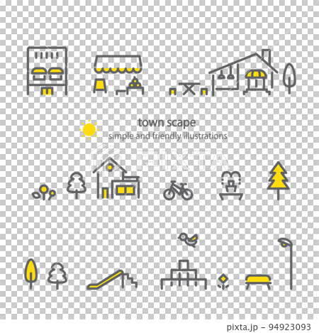 お散歩の街並み アイコンセット シンプルでお洒落な線画イラスト お散歩の街並み アイコンセット シンプルでお洒落な線画イラスト 94923093