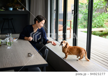 ペットと過ごす女性 ペットと過ごす女性 94923277