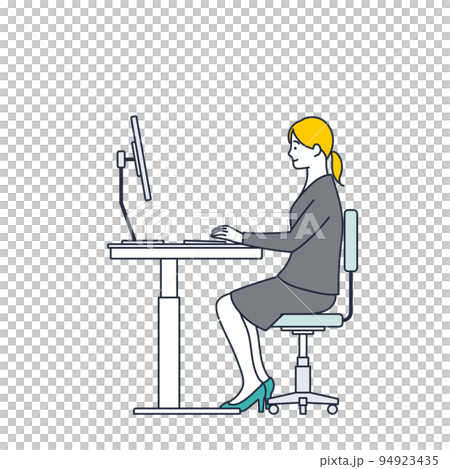從事辦公桌工作的女性員工的插圖素材 從事辦公桌工作的女性員工的插圖素材 94923435