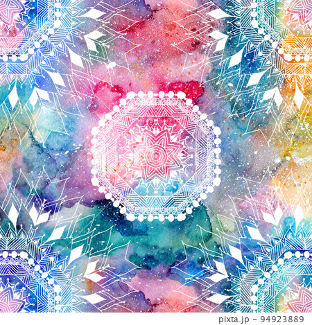 Indian pattern on a watercolor backgroundのイラスト素材 [94923889] - PIXTA