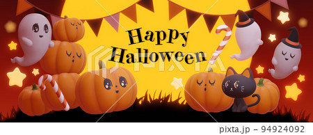 HALLOWEEN_かわいい_3Dハロウィン_かぼちゃ&お化け_文字つき HALLOWEEN_かわいい_3Dハロウィン_かぼちゃ&お化け_文字つき 94924092