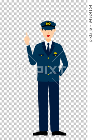 若い男性警官のポーズ、指さし 94924154