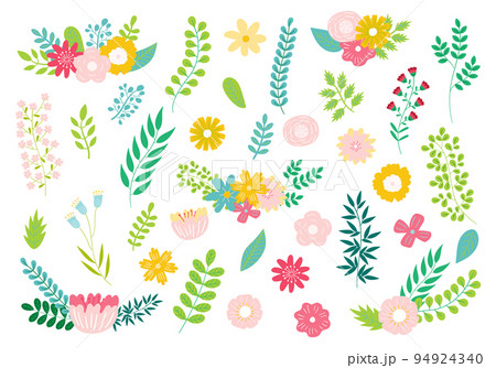 花と葉っぱのイラストセット 花と葉っぱのイラストセット 94924340