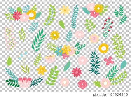 花と葉っぱのイラストセット 花と葉っぱのイラストセット 94924340