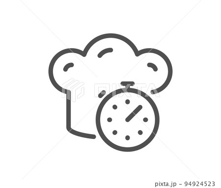Cooking timer line icon. Frying stopwatch sign. Food preparation symbol. Quality design element. Linear style cooking timer icon. Editable stroke. Vector 94924523