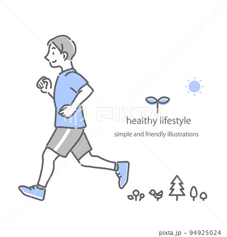 ランニングをする男性　健康　ライフスタイル　シンプルでお洒落な線画イラスト 94925024