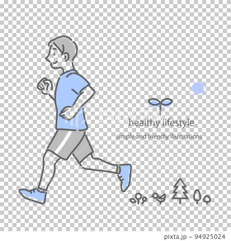 ランニングをする男性　健康　ライフスタイル　シンプルでお洒落な線画イラスト 94925024