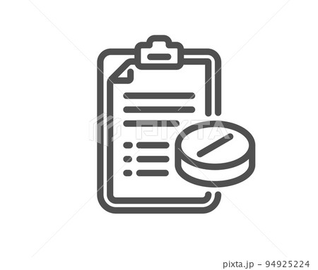 Medical prescription line icon. Medicine pills sign. Pharmacy medication symbol. Quality design element. Linear style medical prescription icon. Editable stroke. Vector 94925224