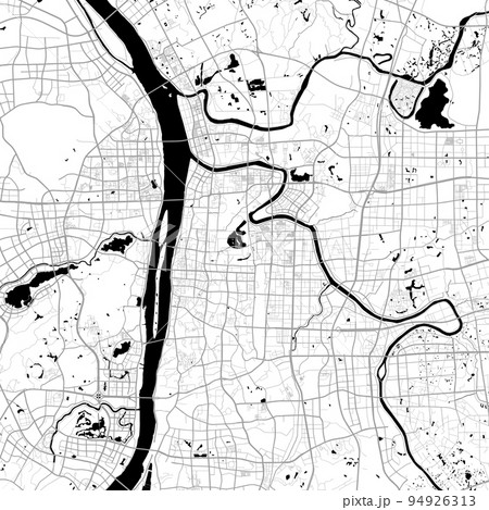Map of Changsha city. Urban black and white poster. Road map with metropolitan city area view. Map of Changsha city. Urban black and white poster. Road map with metropolitan city area view. 94926313