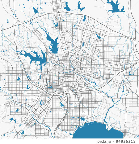 Hefei map. Detailed map of Hefei city administrative area. Cityscape panorama illustration. Road map with highways, streets, rivers. 94926315