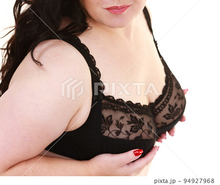 Woman in Black Bra Showing Her Breast Chest Stock Photo - Image of large,  bosom: 137584720