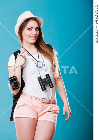Tourist woman in summer hat portrait Tourist woman in summer hat portrait 94928151