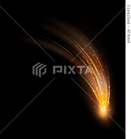 Falling fireball. Yellow space asteroid with fire trail 94928411