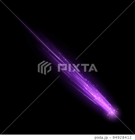 Shooting star. Realistic neon meteor with sparkling dust trail 94928412