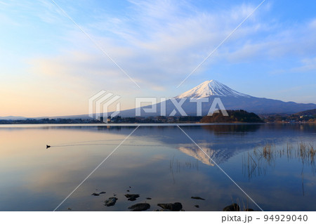 朝を迎えた春の河口湖 94929040