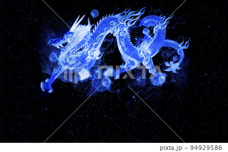 銀河宇宙空間に現れた青龍のイラスト背景素材 94929586