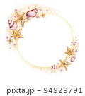 Round gold frame with shells and pearls. Isolated on white 94929791