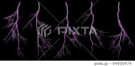 Set of different lightning bolts isolated on black background 94930474