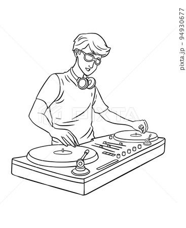 Disk Jockey Isolated Coloring Page for Kids 94930677