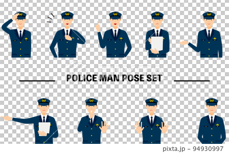 9 pose sets for young male police officers, salutes, restraints, crackdowns, etc. 94930997