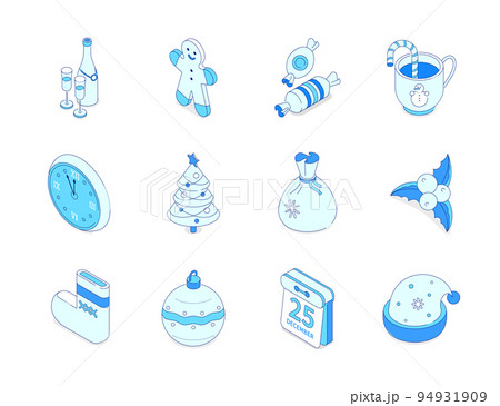 Merry Christmas and Happy New Year - modern isometric icons set Merry Christmas and Happy New Year - modern isometric icons set 94931909