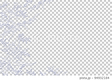 濃い色の背景と秋の花線画フレーム（青） 94932184