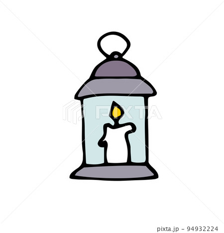 Doodle burning dripping wax candle in the lantern 94932224